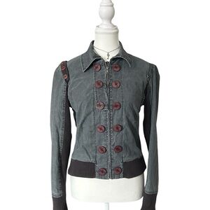 Y2K “Industry” Grey & Brown Button Style Zip-up Jacket